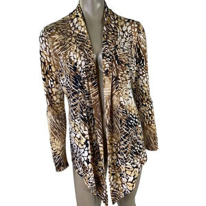 Andrea Behar Animal Print Open Cardigan Jersey Knit Blazer Women Size M Brown